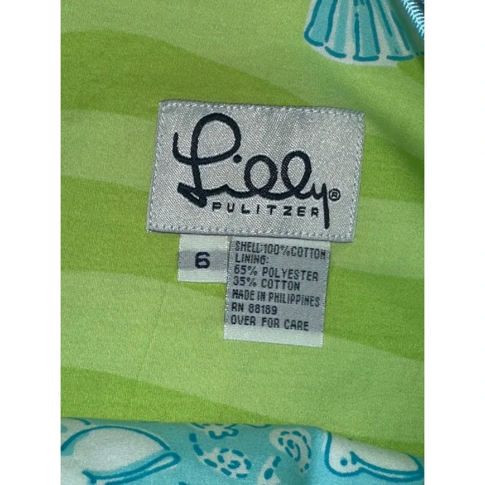Lilly Pulitzer Green Reversible Coastal Shell Crab Fish‎ Print Cotton Wrap Skirt